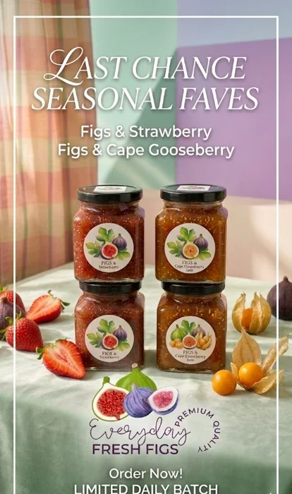 Last chance seasonal faves: Figs and Strawberry, Figs and Cape Gooseberry jam